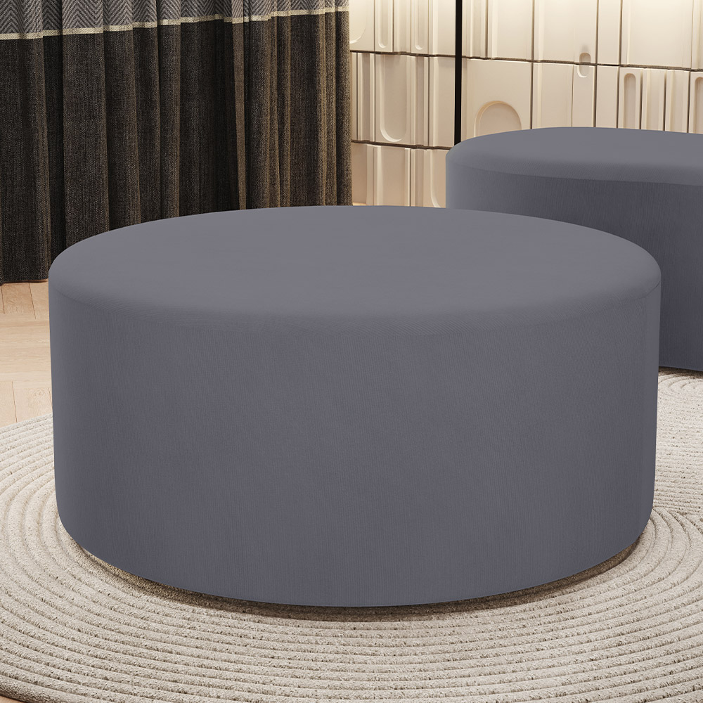 Puff Redondo Orgânico para Living 90cm Lola W01 Suede Cinza - Lyam Decor