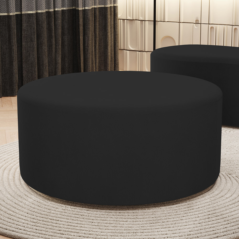 Puff Redondo Orgânico para Living 90cm Lola W01 Suede Preto - Lyam Decor
