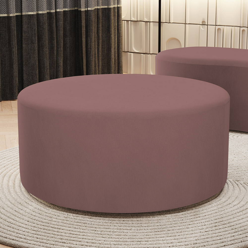 Puff Redondo Orgânico para Living 90cm Lola W01 Suede Rosê - Lyam Decor