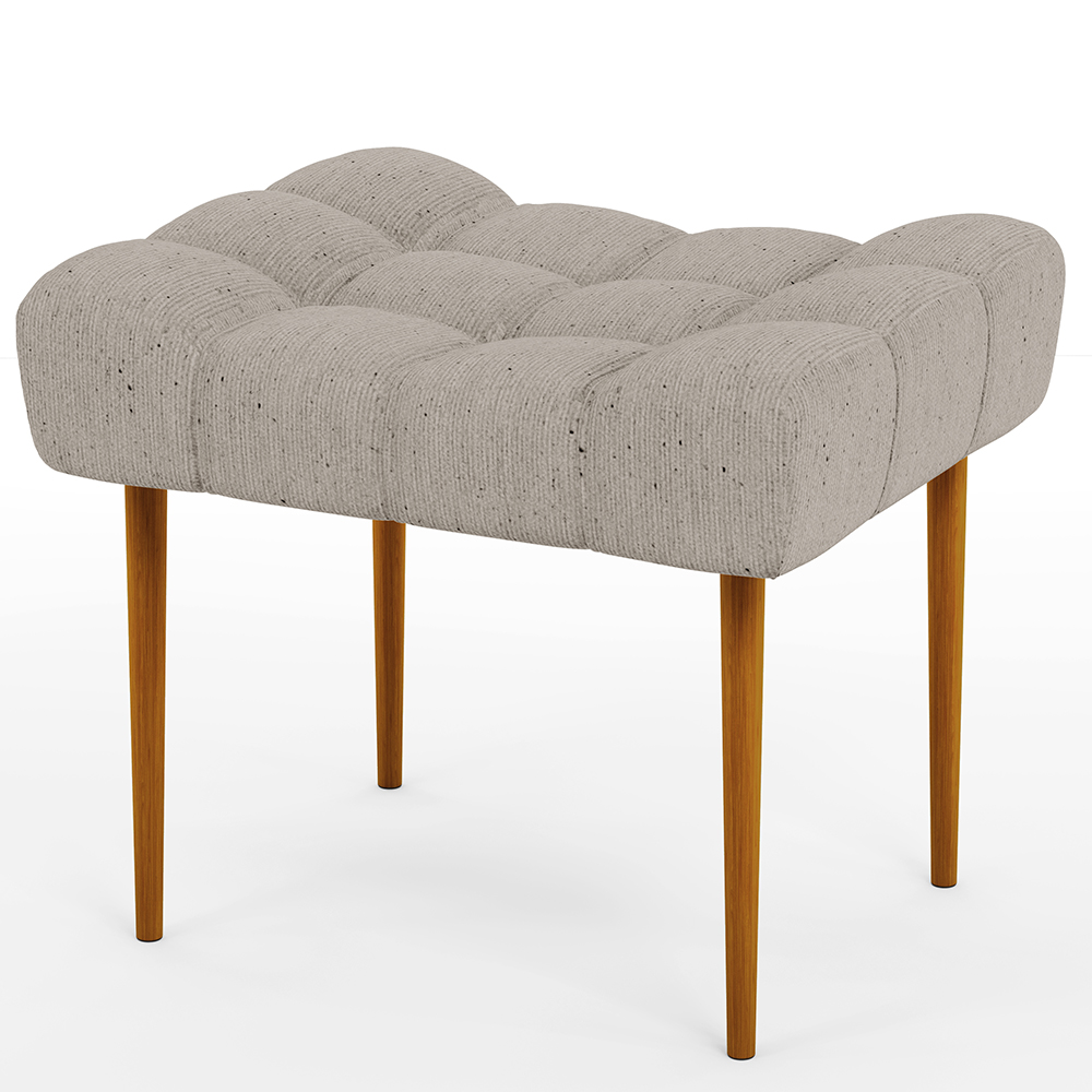 Puff Requinte L02 Capitone Banqueta Linho Bege Pés Palito - Lyam Decor