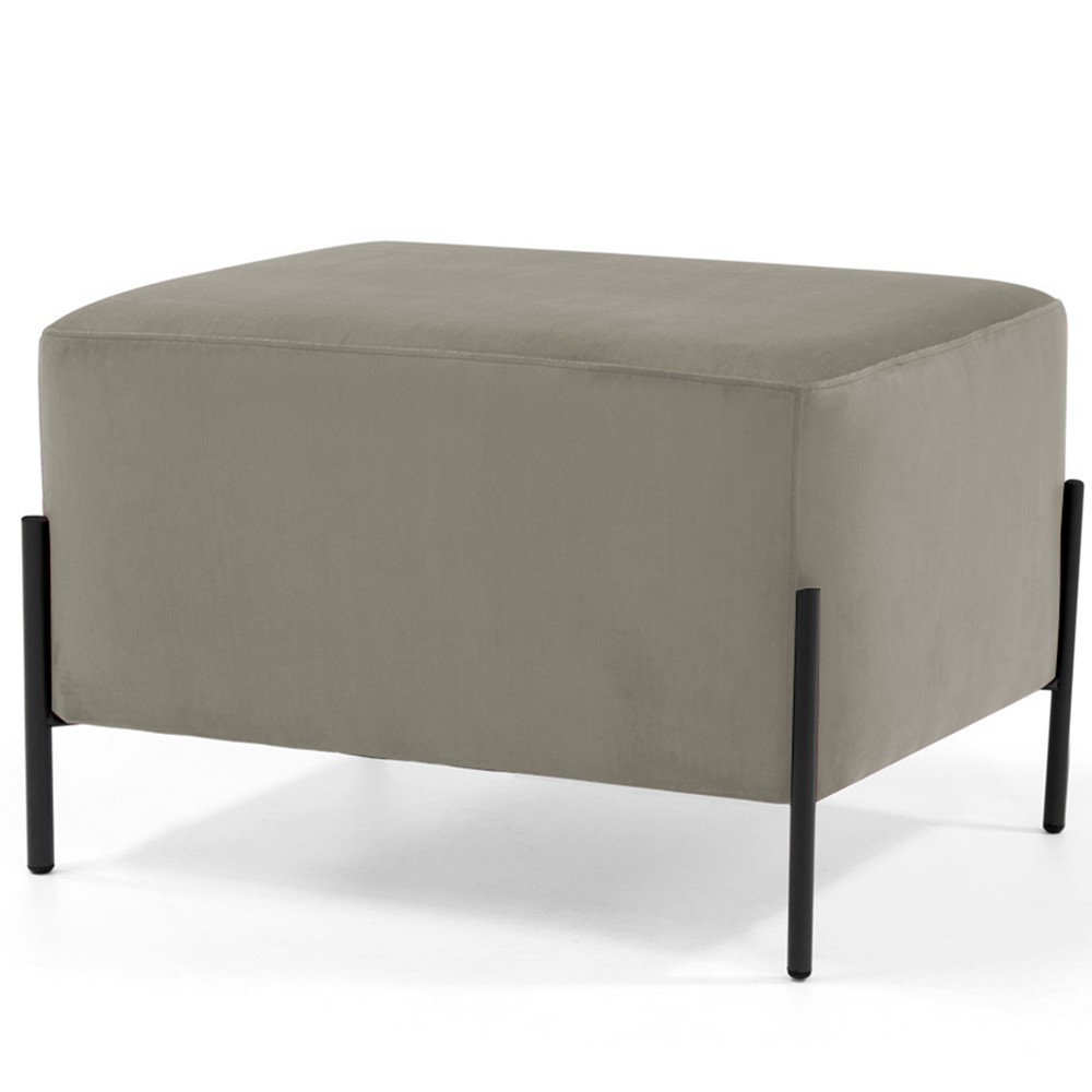 Puff Retangular Decorativo Status 60x45 D02 Pés de Aço Veludo Bege C-309 - Lyam Decor