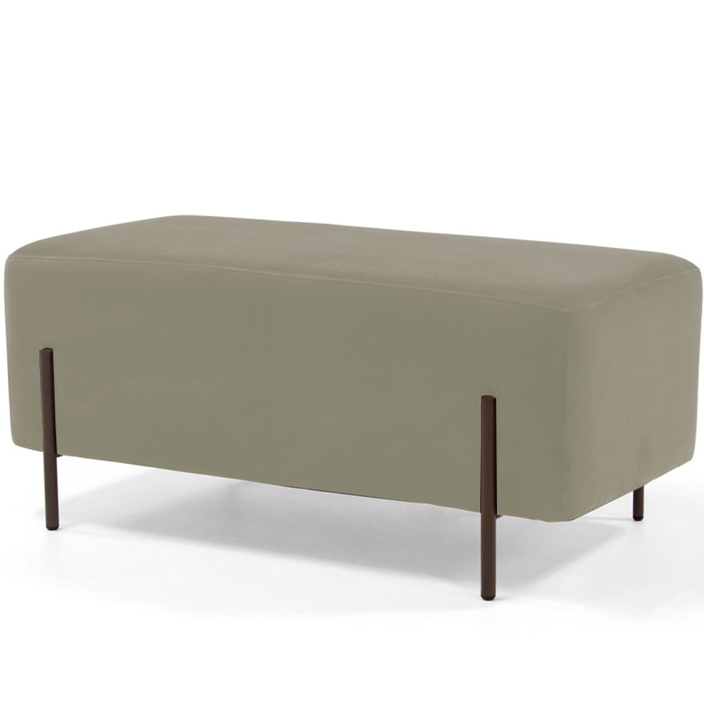 Puff Retangular Decorativo Status 90x45 D02 Pés de Aço Veludo Bege C-309 - Lyam Decor