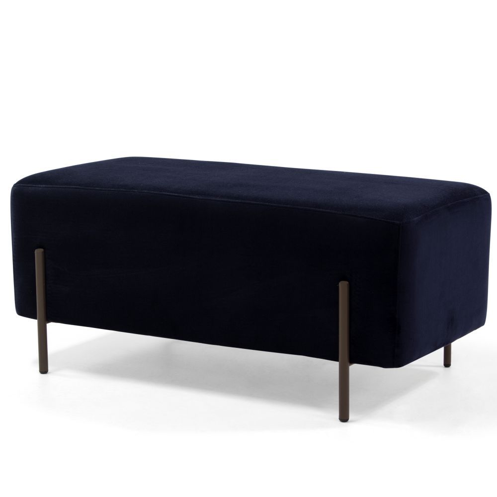 Puff Retangular Decorativo Status D02 Pés de Aço Veludo Azul Marinho C-287 - Lyam Decor