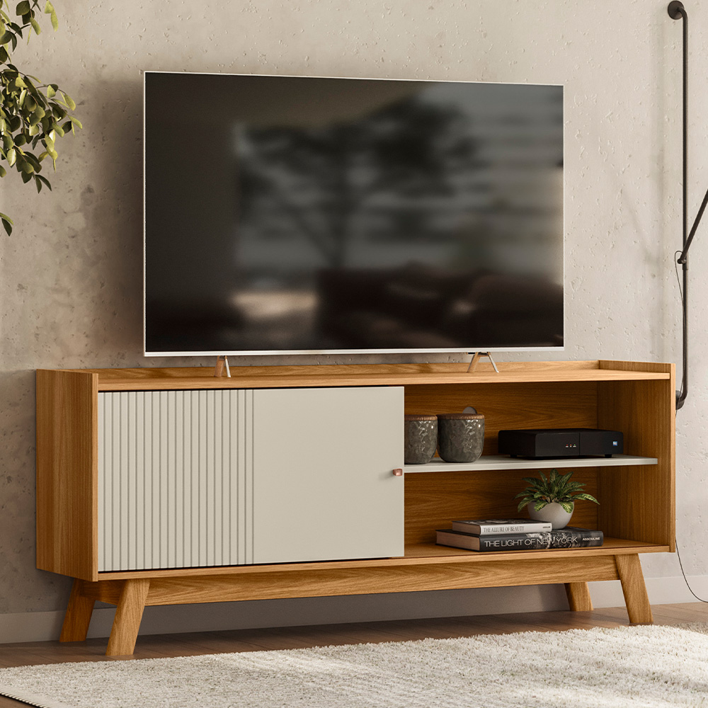 Rack Para Sala Com Painel Para TV 65 Pol Suna L05 Nature Off White - Lyam Decor