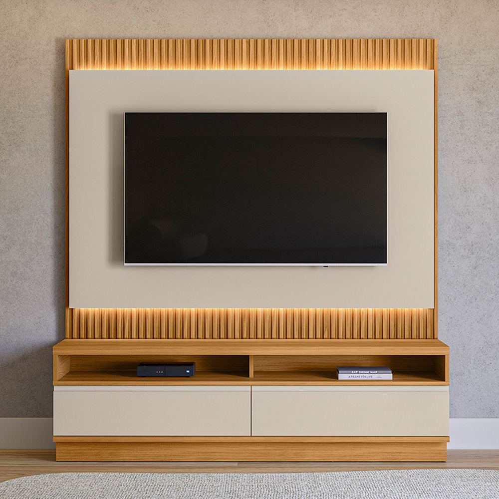 Rack Para Sala Com Painel Para TV 70 Pol LED 180cm Spencer L05 Tauari Off White Fosco - Lyam Decor
