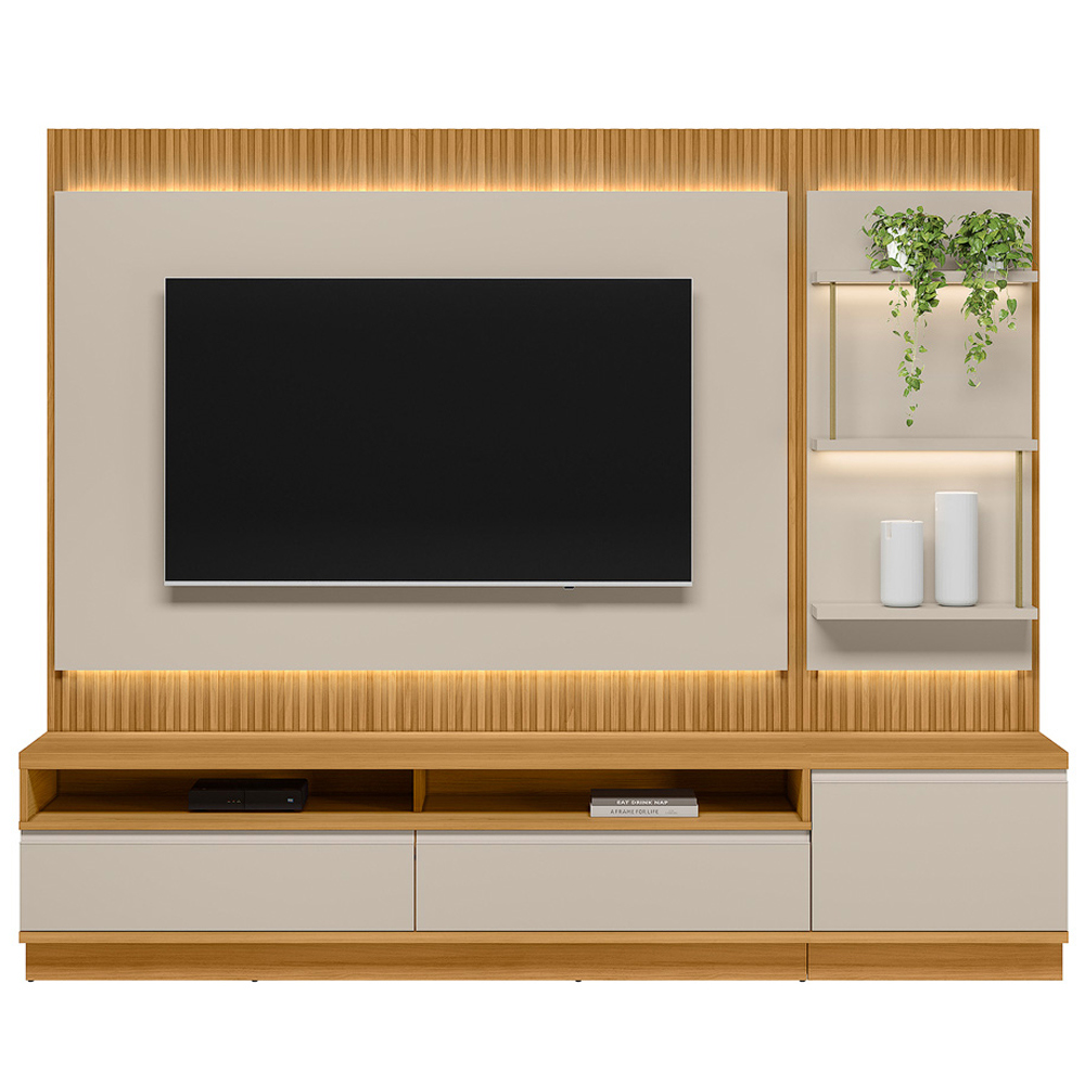 Rack Para Sala Com Painel Para TV 70 Pol LED 238cm Spencer L05 Tauari Off White Fosco - Lyam Decor