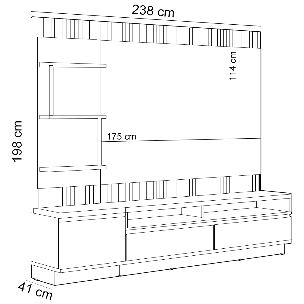 Rack Para Sala Com Painel Para TV 70 Pol LED 238cm Spencer L05 Tauari Off White Fosco - Lyam Decor