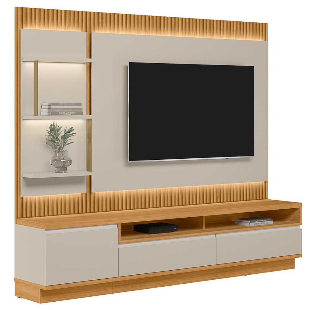 Rack Para Sala Com Painel Para TV 70 Pol LED 238cm Spencer L05 Tauari Off White Fosco - Lyam Decor