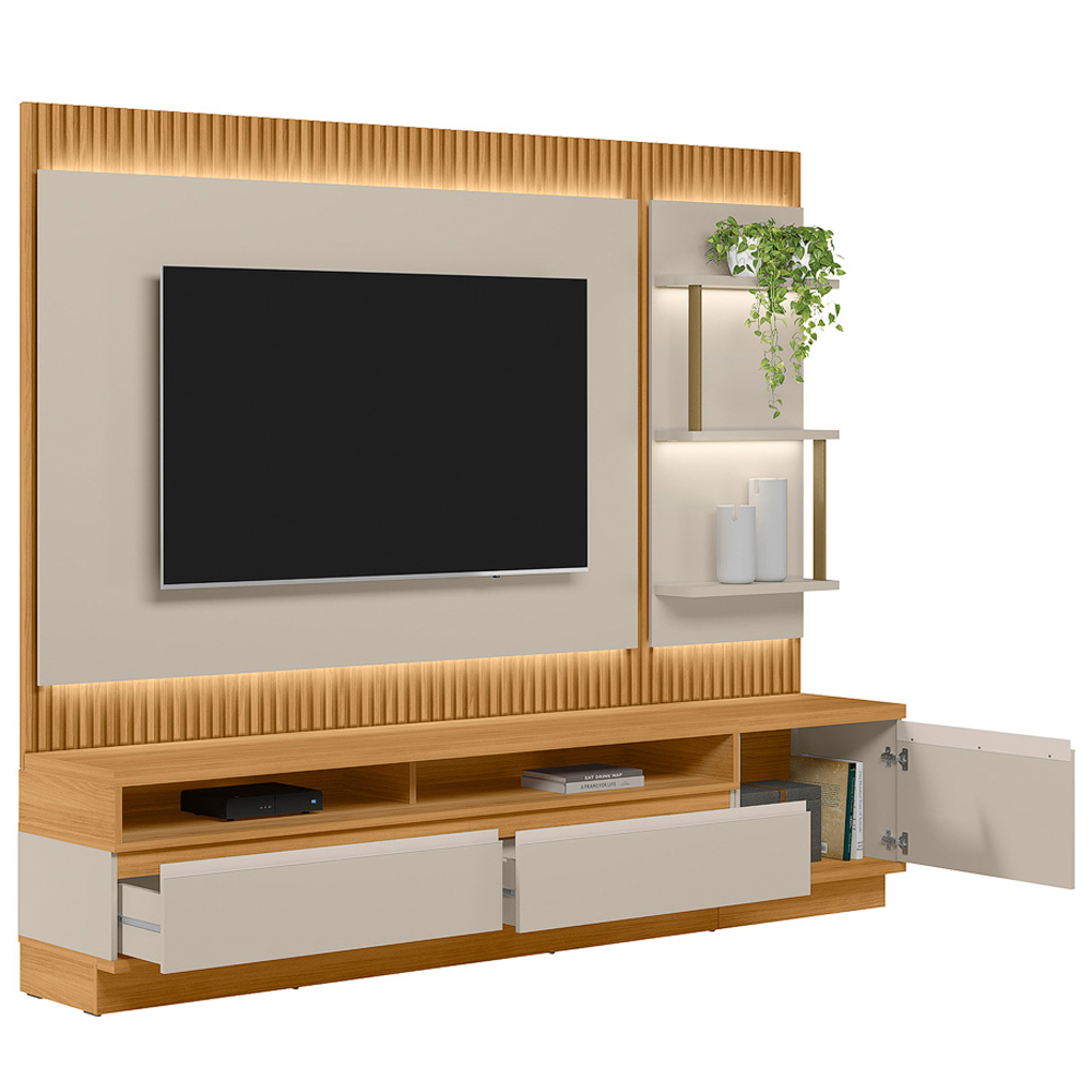 Rack Para Sala Com Painel Para TV 70 Pol LED 238cm Spencer L05 Tauari Off White Fosco - Lyam Decor