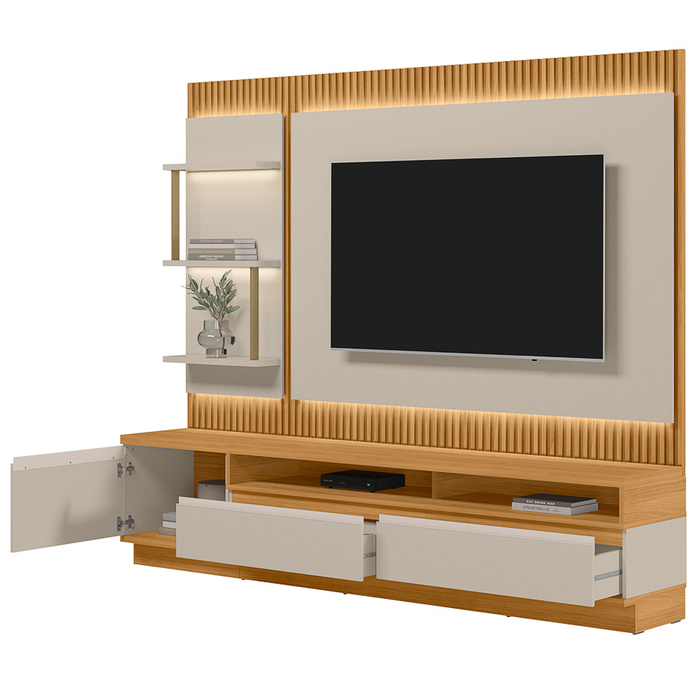Rack Para Sala Com Painel Para TV 70 Pol LED 238cm Spencer L05 Tauari Off White Fosco - Lyam Decor