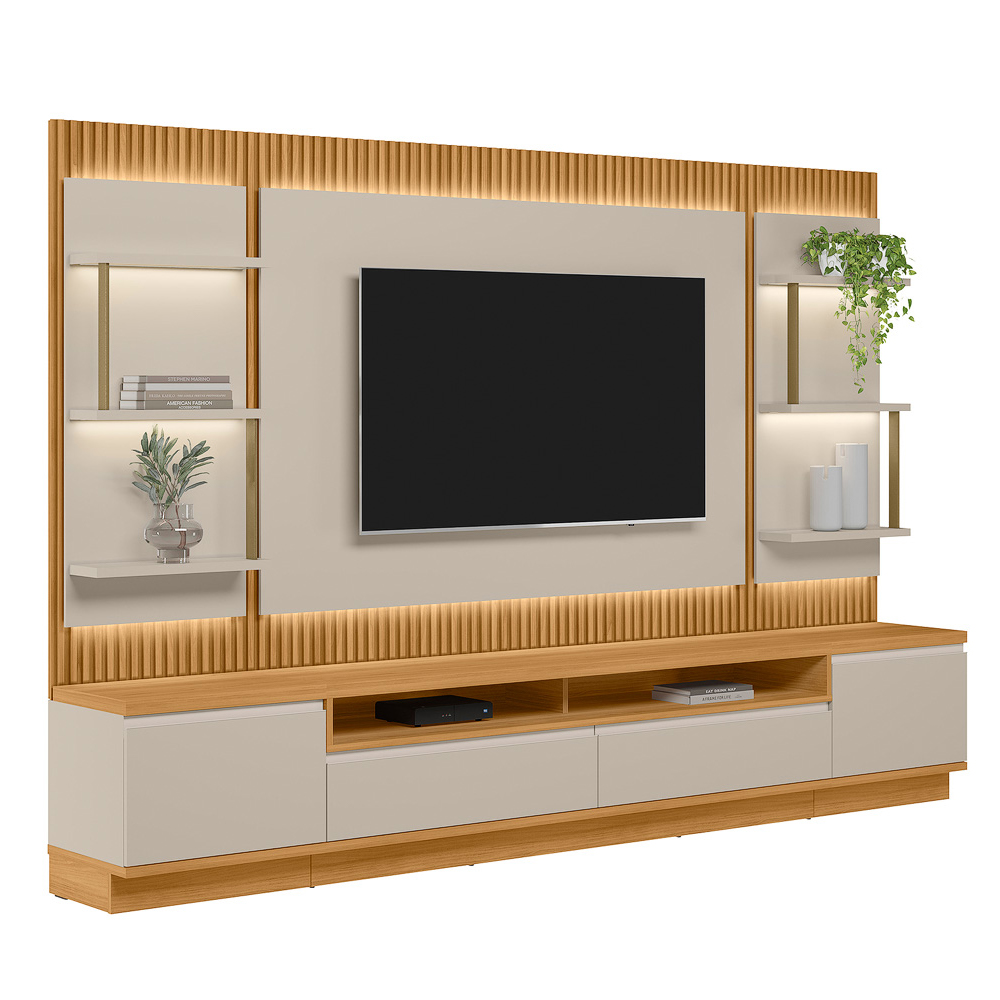 Rack Para Sala Com Painel Para TV 70 Pol LED 297cm Spencer L05 Tauari Off White Fosco - Lyam Decor