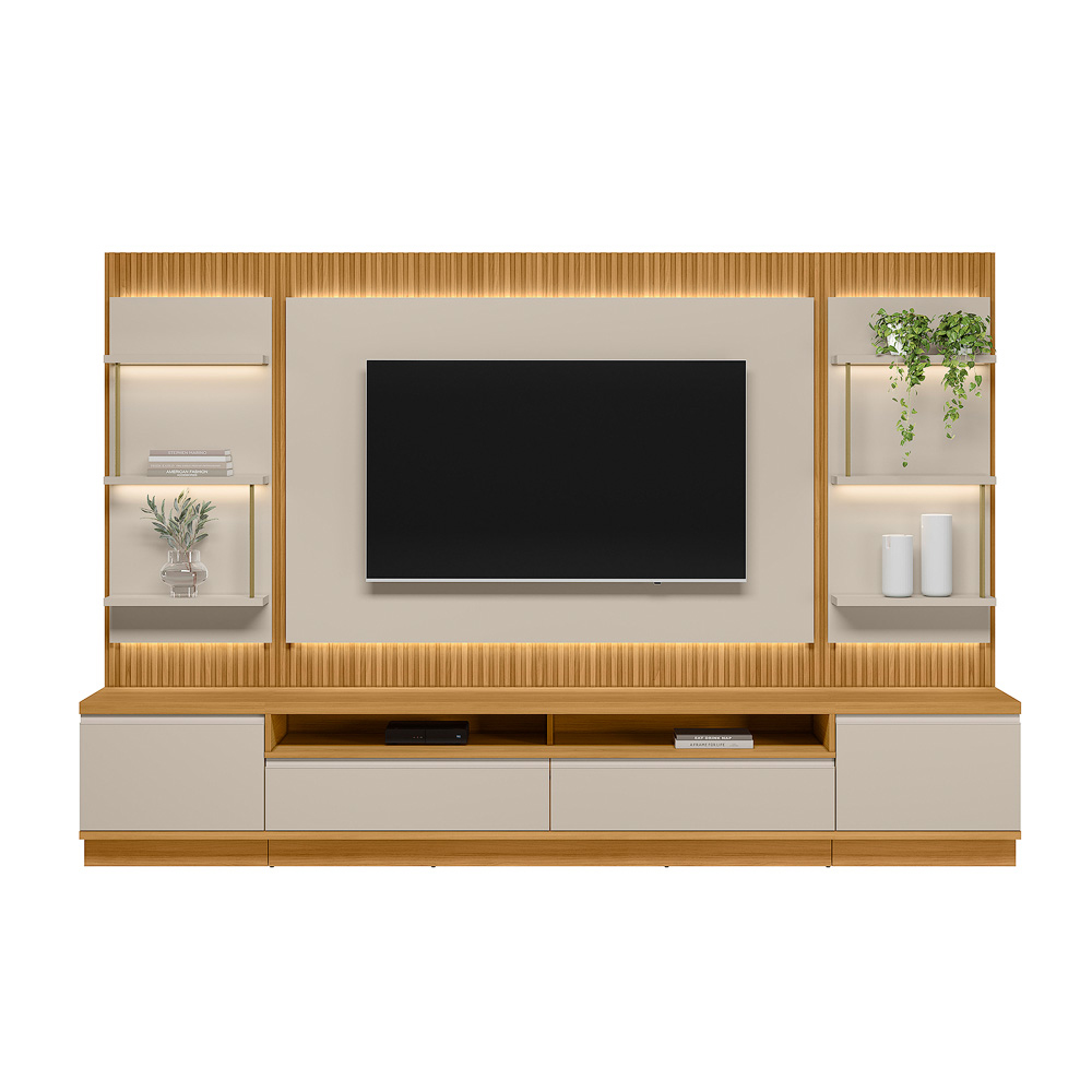 Rack Para Sala Com Painel Para TV 70 Pol LED 297cm Spencer L05 Tauari Off White Fosco - Lyam Decor