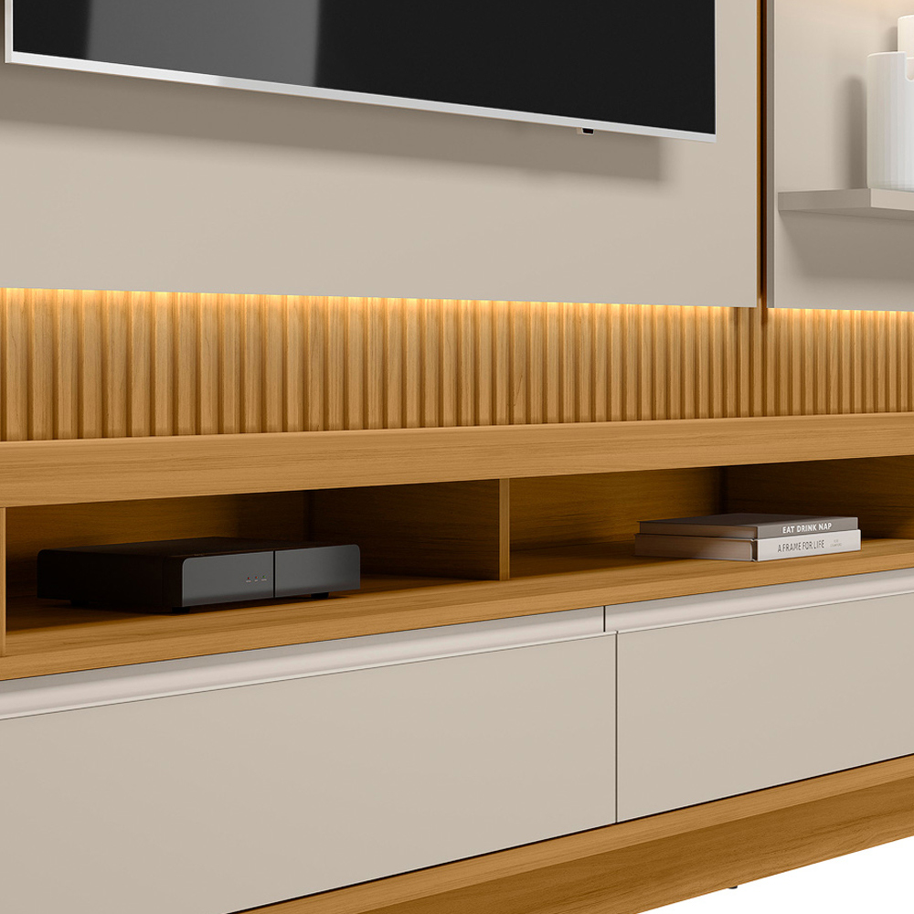 Rack Para Sala Com Painel Para TV 70 Pol LED 297cm Spencer L05 Tauari Off White Fosco - Lyam Decor