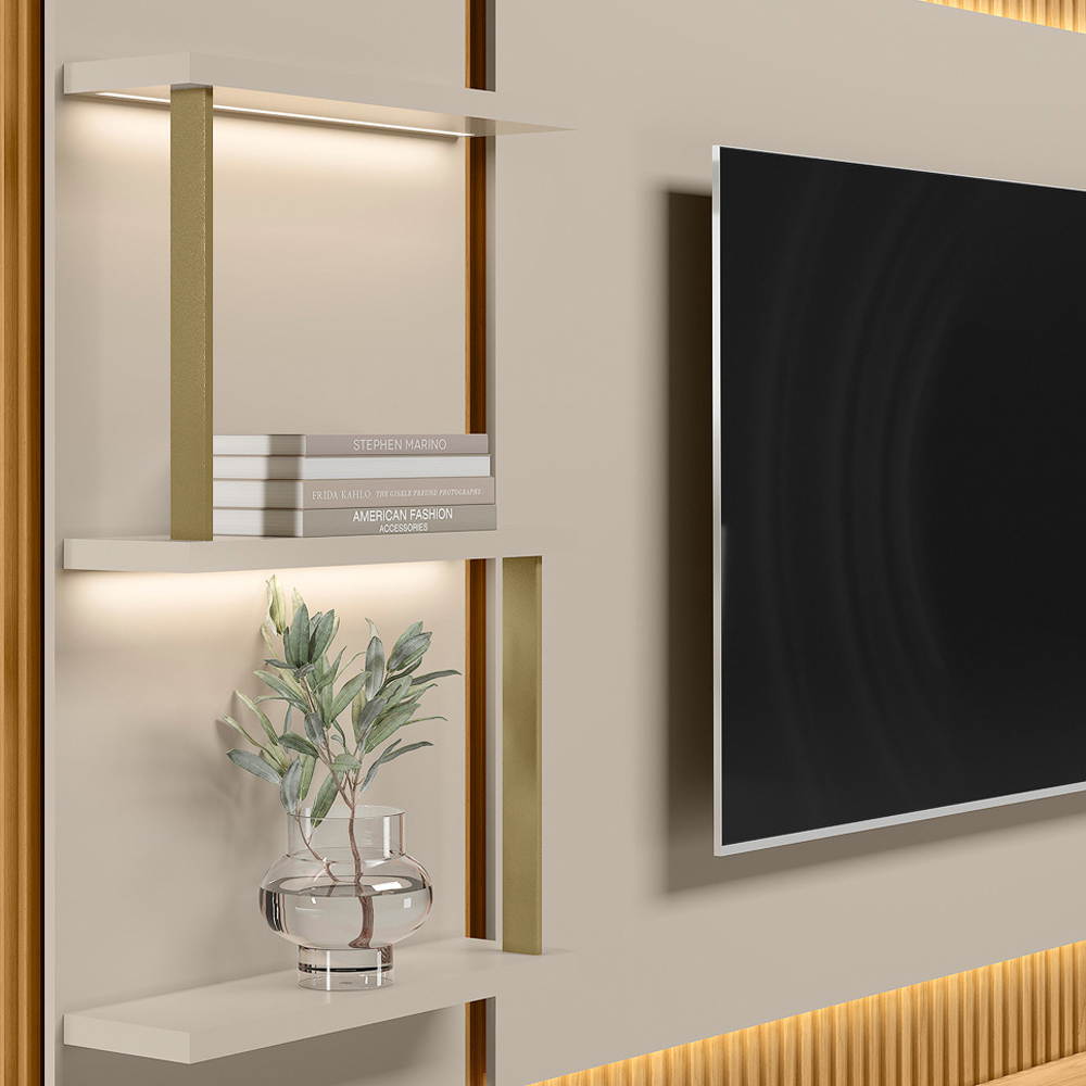 Rack Para Sala Com Painel Para TV 70 Pol LED 297cm Spencer L05 Tauari Off White Fosco - Lyam Decor