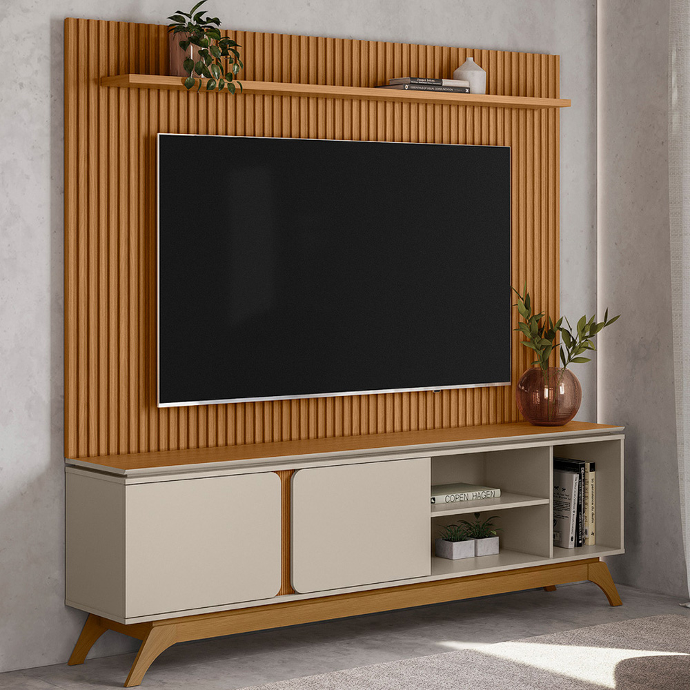 Rack Para Sala Com Painel Para TV 70 Pol Turkey L05 Nature Off White - Lyam Decor