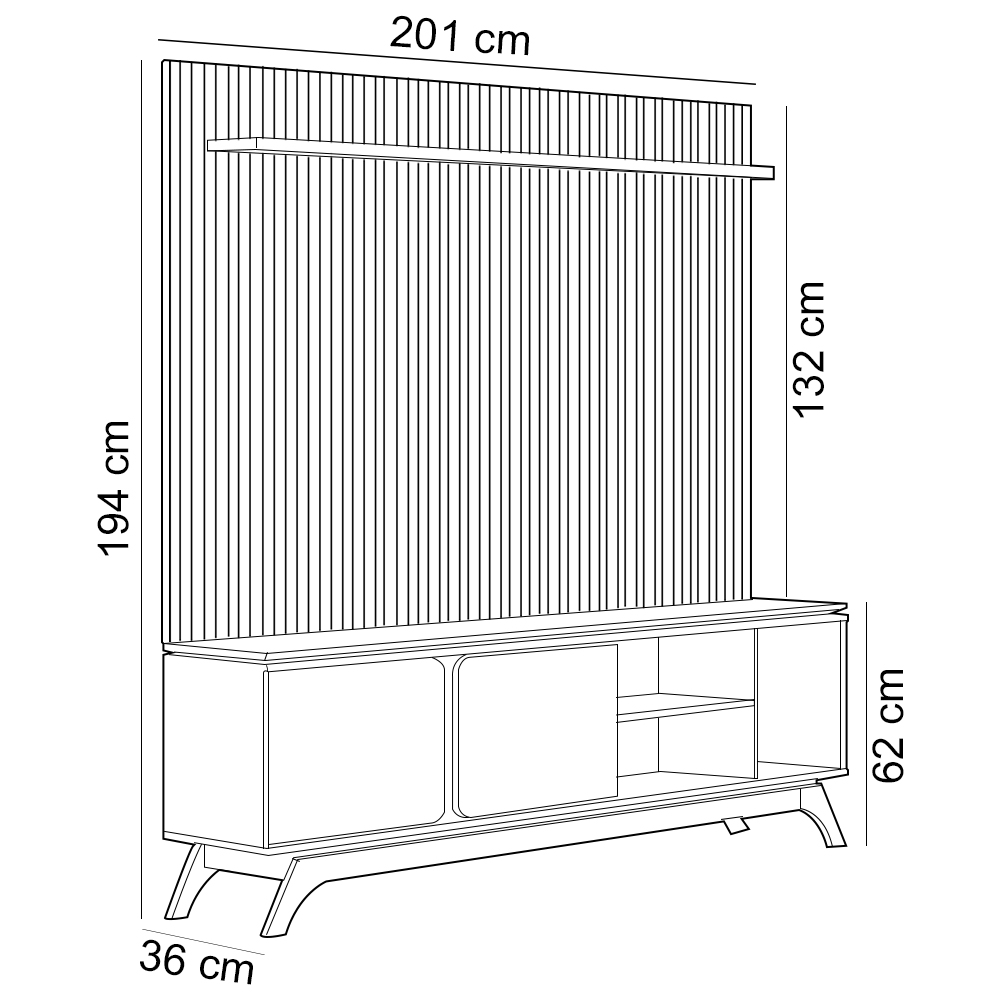 Rack Para Sala Com Painel Para TV 70 Pol Turkey L05 Nature Off White - Lyam Decor