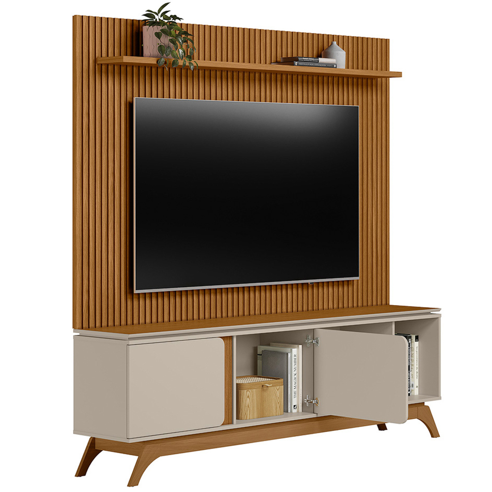 Rack Para Sala Com Painel Para TV 70 Pol Turkey L05 Nature Off White - Lyam Decor