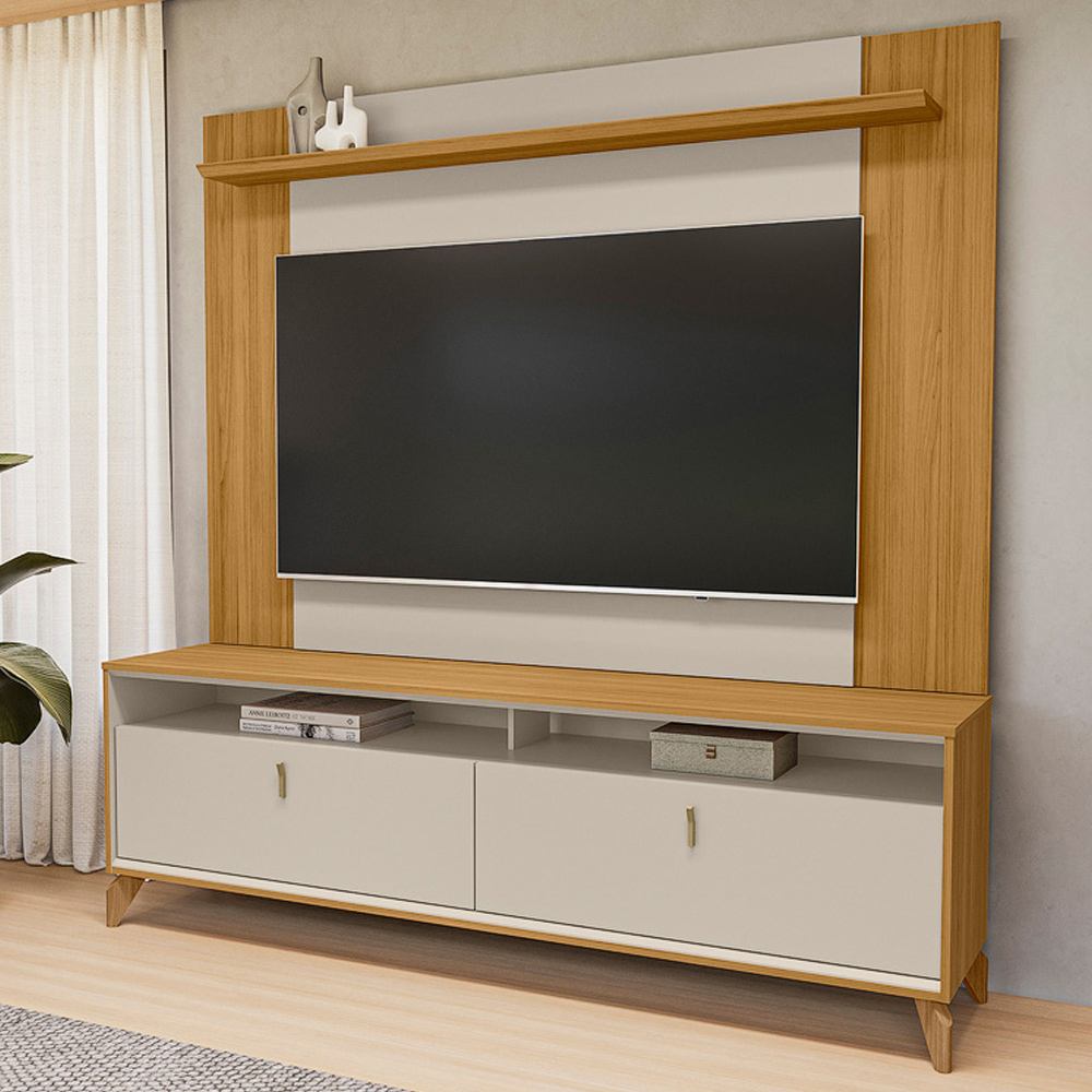 Rack Para Sala Com Painel Para TV 75 Pol 182cm Naomi L05 Tauari Off White Fosco - Lyam Decor