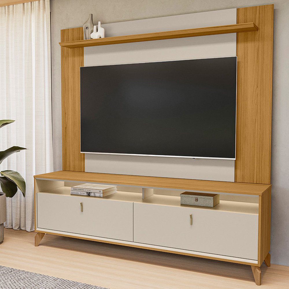 Rack Para Sala Com Painel Para TV 75 Pol LED 182cm Naomi L05 Tauari Off White Fosco - Lyam Decor