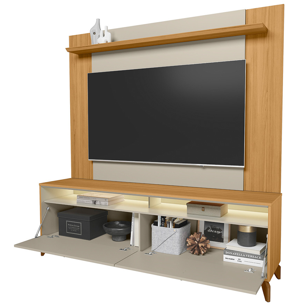 Rack Para Sala Com Painel Para TV 75 Pol LED 182cm Naomi L05 Tauari Off White Fosco - Lyam Decor