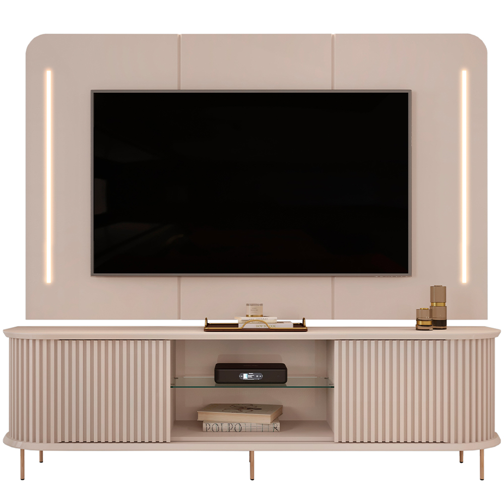 Rack Para Sala Ripado com Painel Para TV 75 Pol Atlantis D05 Off White - Lyam Decor