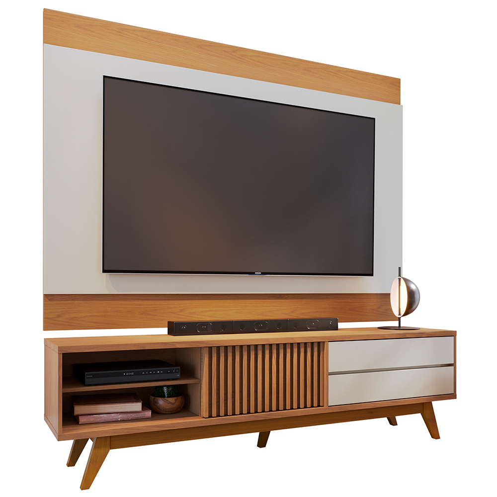 Rack Para Sala Venice com Painel Para TV 75 Pol Cairo C04 Freijó Off White Matte - Lyam Decor