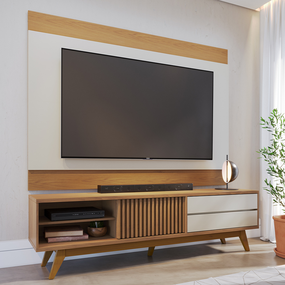 Rack Para Sala Venice com Painel Para TV 75 Pol Cairo C04 Freijó Off White Matte - Lyam Decor