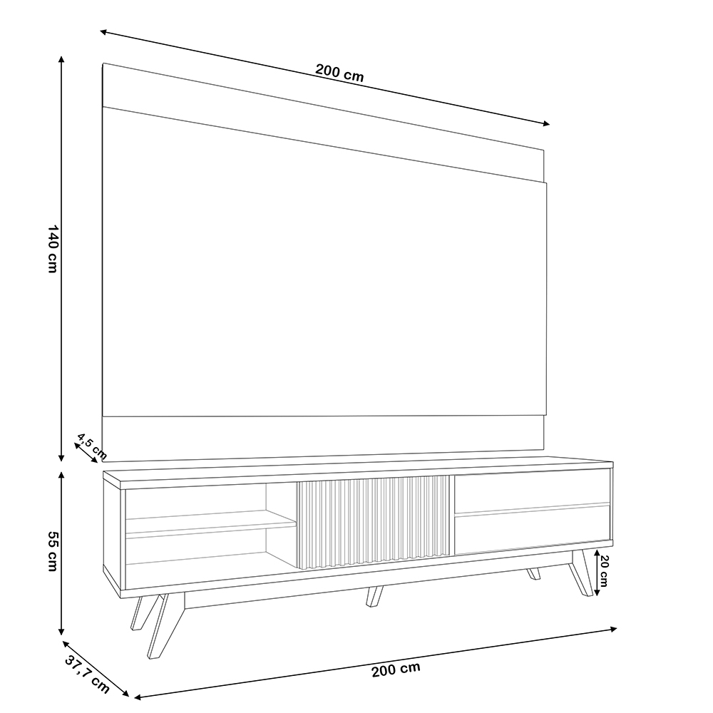 Rack Para Sala Venice com Painel Para TV 75 Pol Cairo C04 Off White Matte Freijó - Lyam Decor