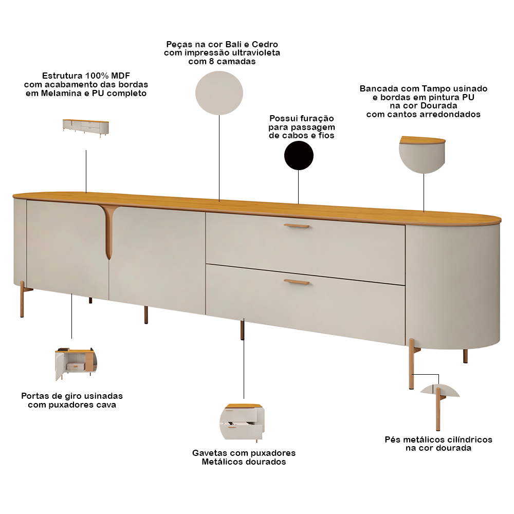Rack Para Sala com Painel Para TV 75 Pol Dion D05 Bali Cedro - Lyam Decor