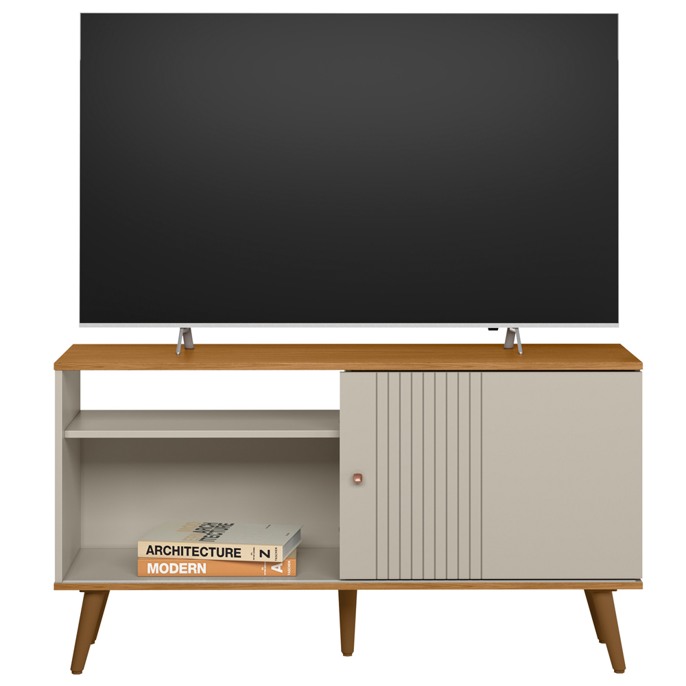 Rack Para Sala de Estar TV 50 Pol 120cm Pés Palito Odem L05 Nature Off White - Lyam Decor