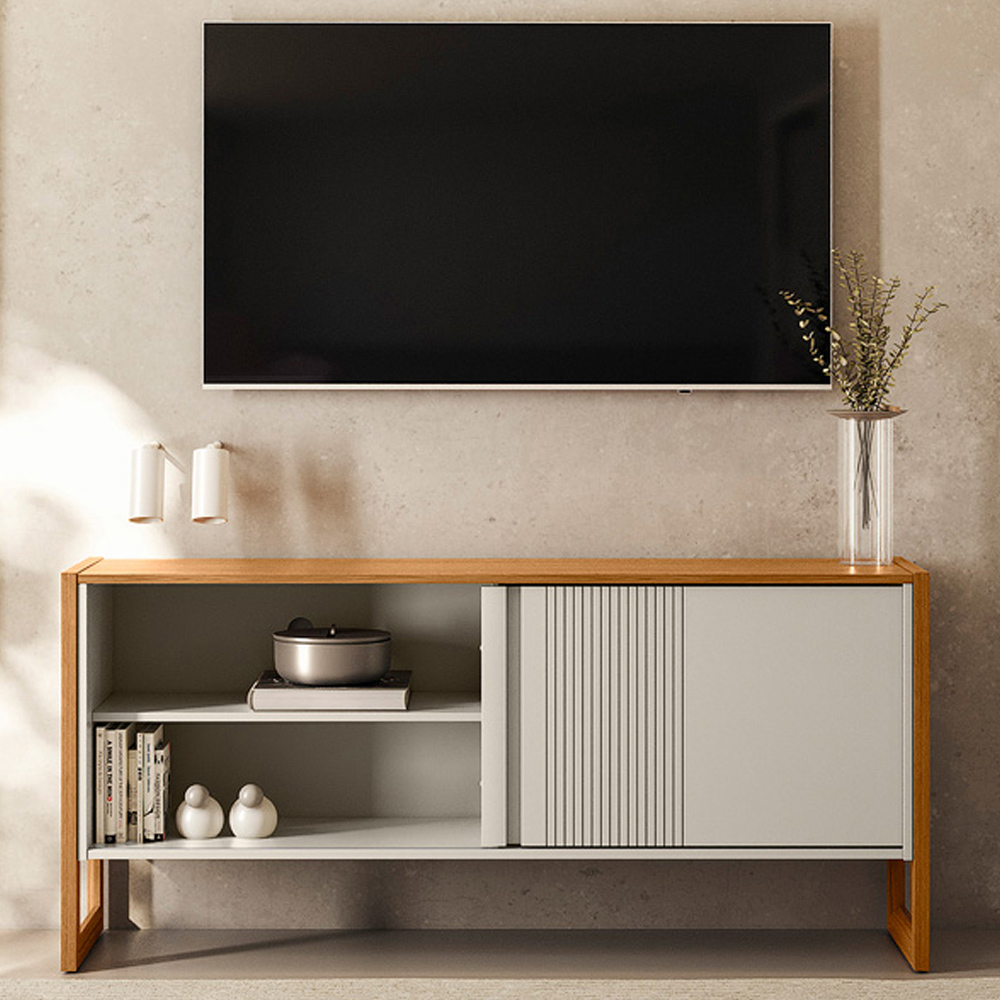 Rack Para Sala de Estar TV 55 Pol 141cm Golden L05 Nature Off White - Lyam Decor