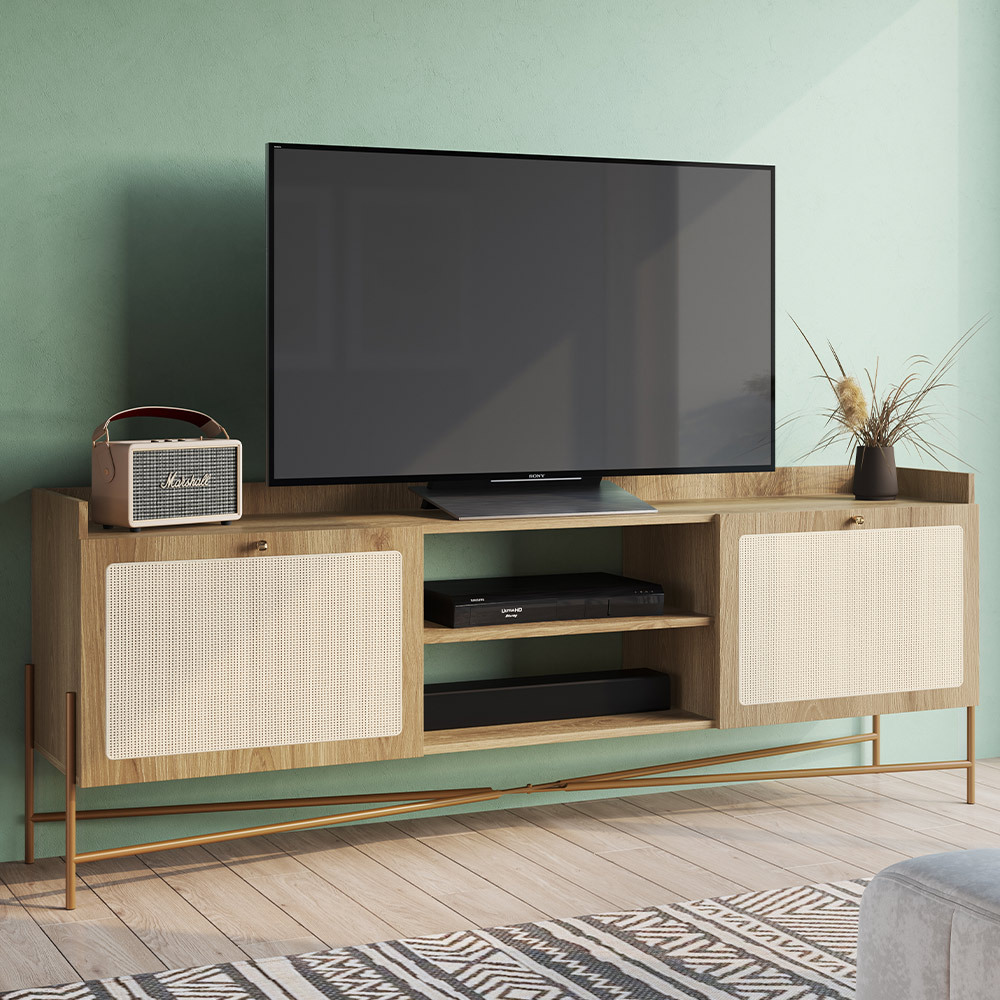 Rack Para Sala de Estar TV 65 Pol 183cm Industrial Indy A03 Hanover Dourado - Lyam Decor