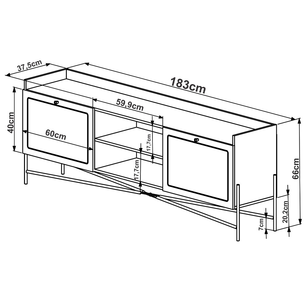Rack Para Sala de Estar TV 65 Pol 183cm Industrial Indy A03 Hanover Dourado - Lyam Decor