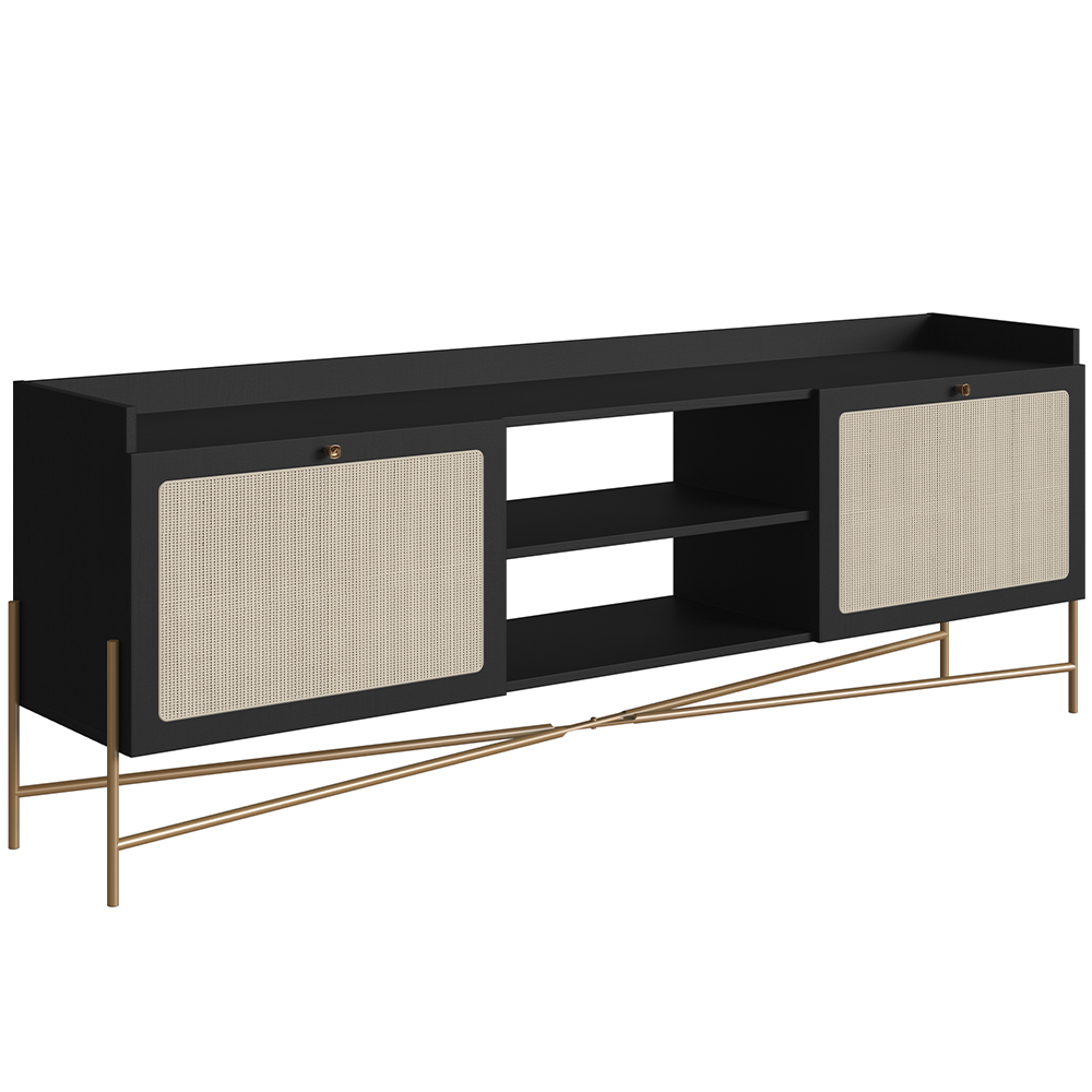 Rack Para Sala de Estar TV 65 Pol 183cm Industrial Indy A03 Nero Dourado - Lyam Decor