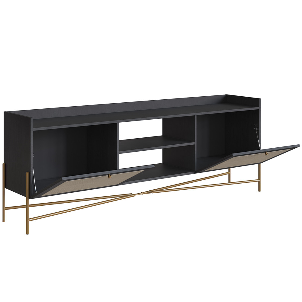 Rack Para Sala de Estar TV 65 Pol 183cm Industrial Indy A03 Nero Dourado - Lyam Decor