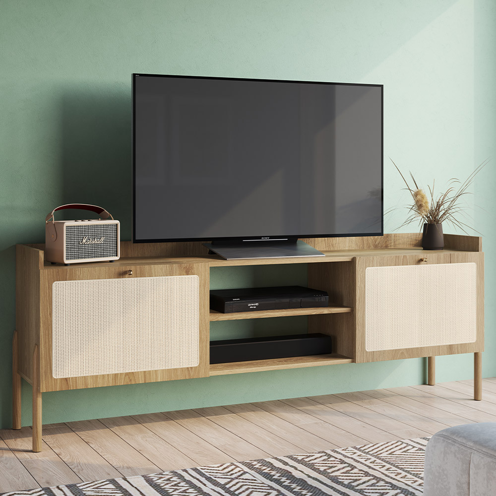 Rack Para Sala de Estar TV 65 Pol 183cm Pés Madeira Moss A03 Hanover Roble - Lyam Decor