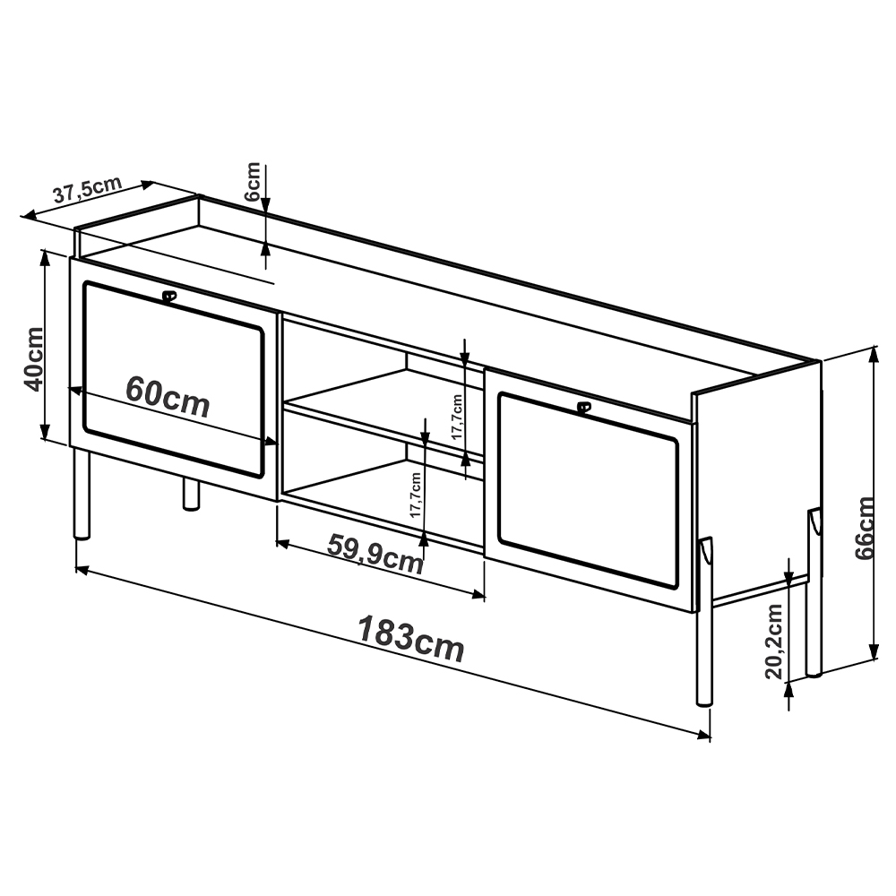 Rack Para Sala de Estar TV 65 Pol 183cm Pés Madeira Moss A03 Hanover Roble - Lyam Decor