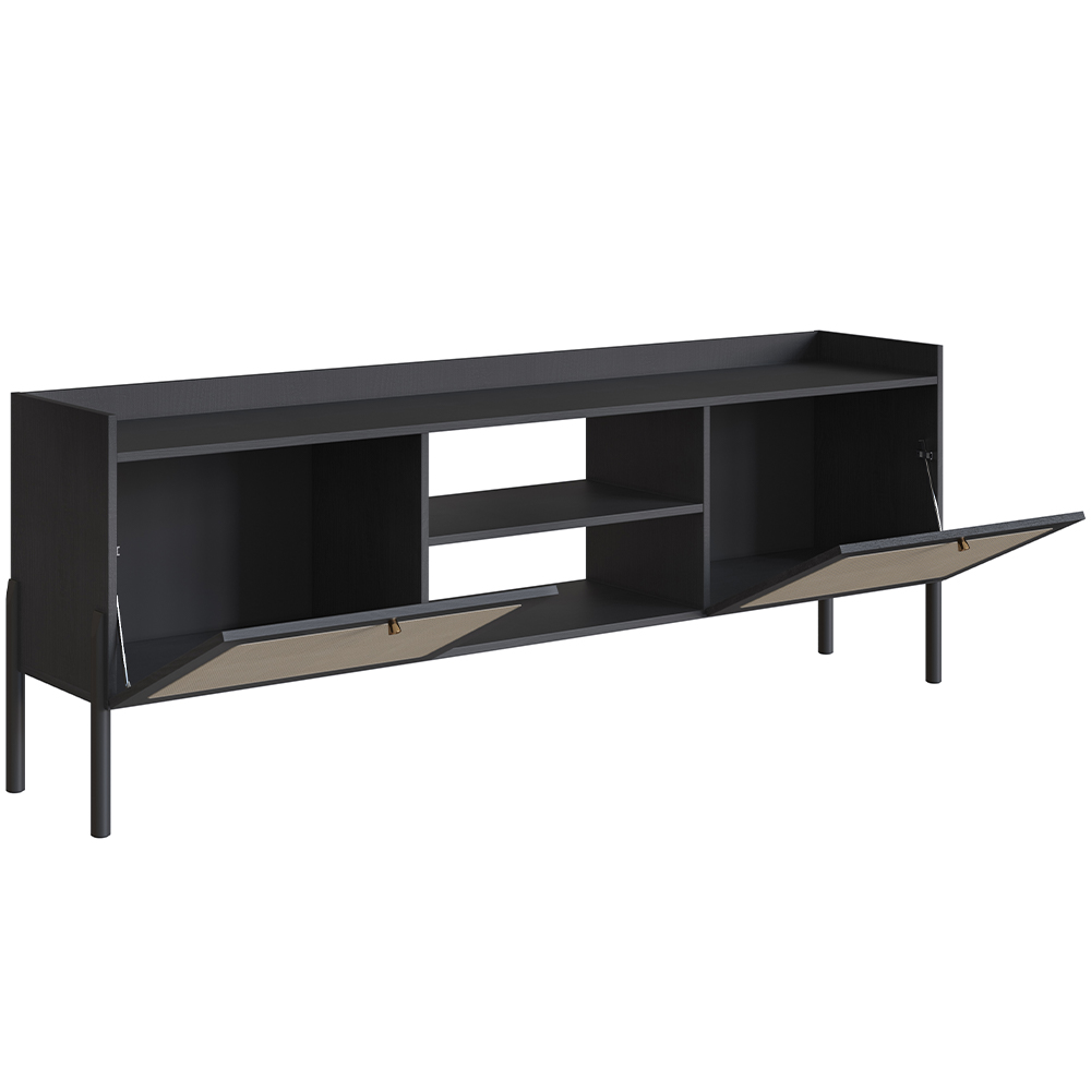 Rack Para Sala de Estar TV 65 Pol 183cm Pés Madeira Moss A03 Nero Preto - Lyam Decor