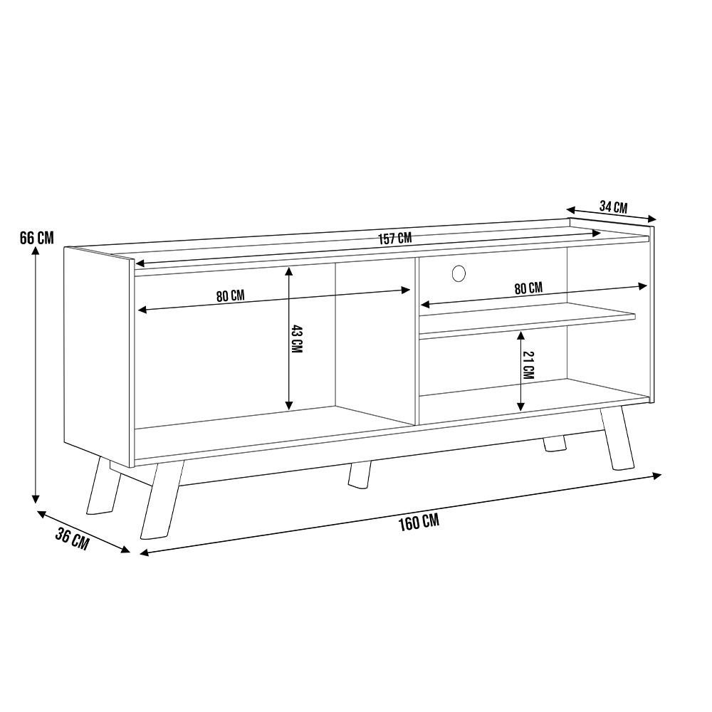 Rack Para Sala de Estar TV 65 Pol Pés Retrô Suna L05 Nature  Off White - Lyam Decor