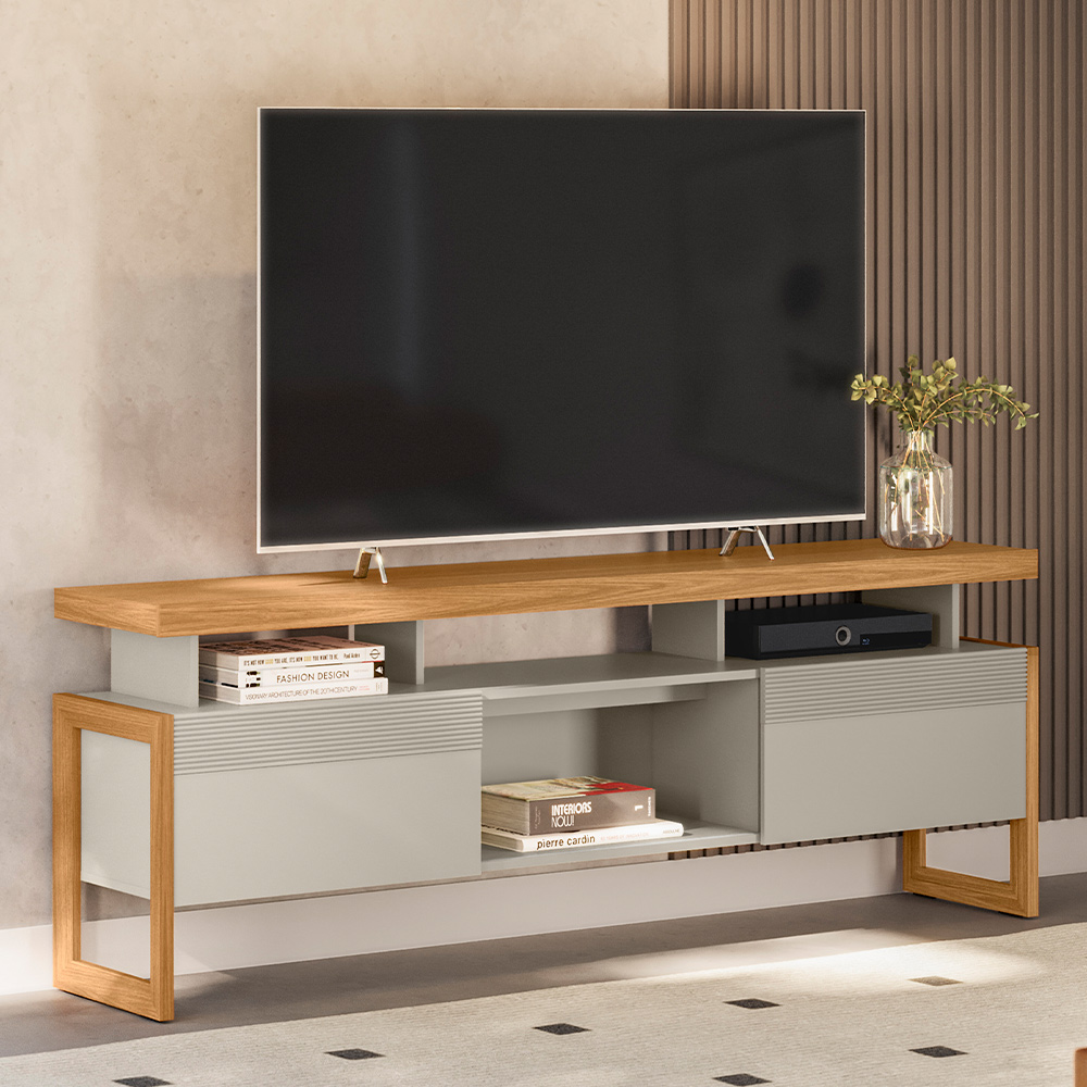 Rack Para Sala de Estar TV 70 Pol 180cm Esmirna L05 Nature  Off White - Lyam Decor