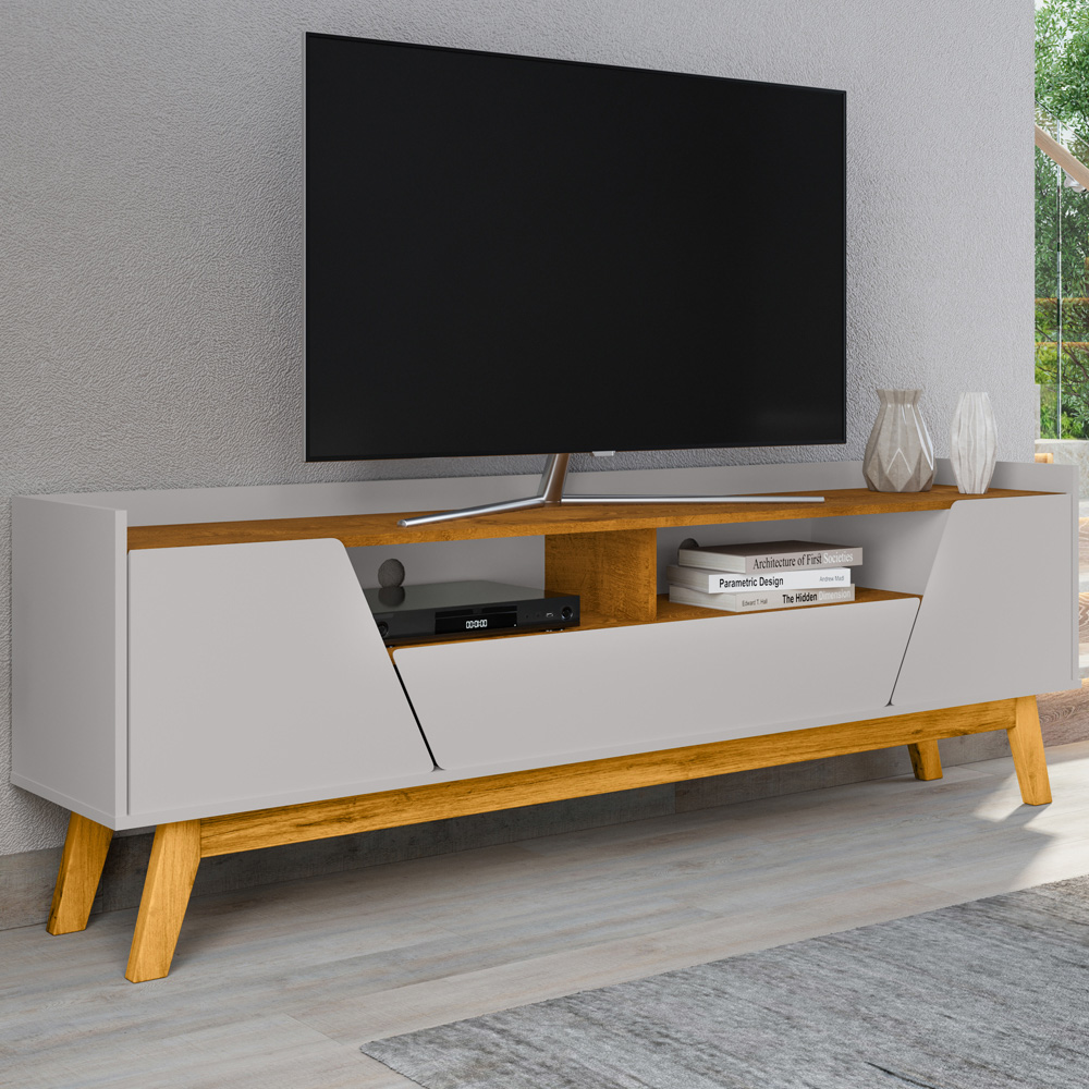 Rack Para Sala de Estar TV 70 Pol 180cm Morello B02 Off White Naturalle - Lyam Decor