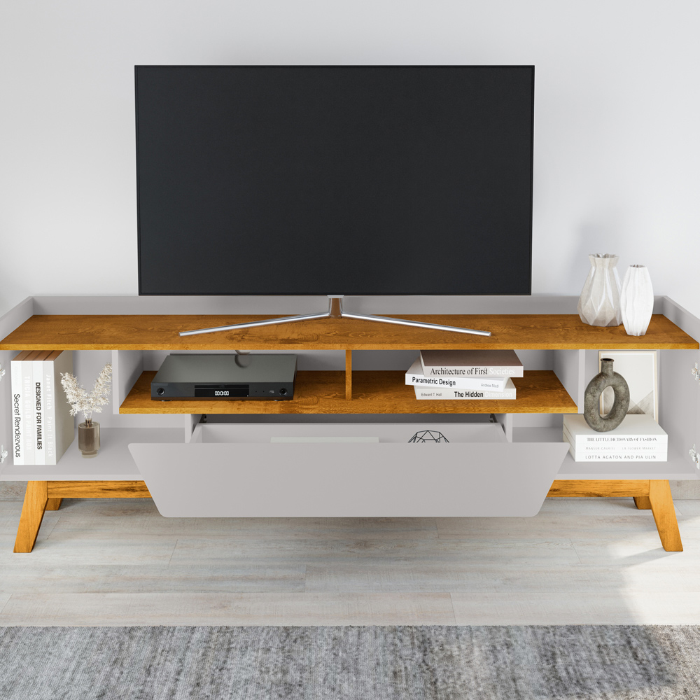 Rack Para Sala de Estar TV 70 Pol 180cm Morello B02 Off White Naturalle - Lyam Decor