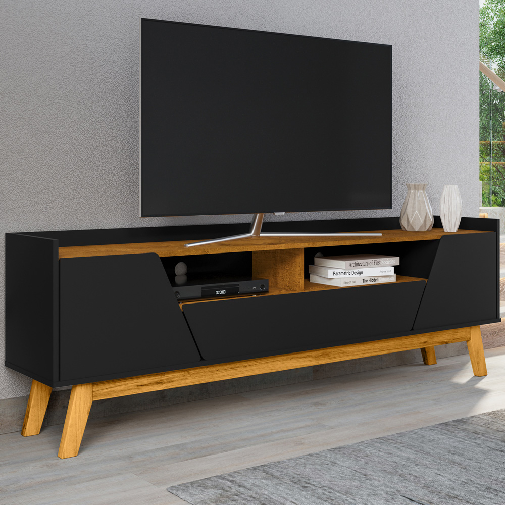 Rack Para Sala de Estar TV 70 Pol 180cm Morello B02 Preto Fosco Naturalle - Lyam Decor