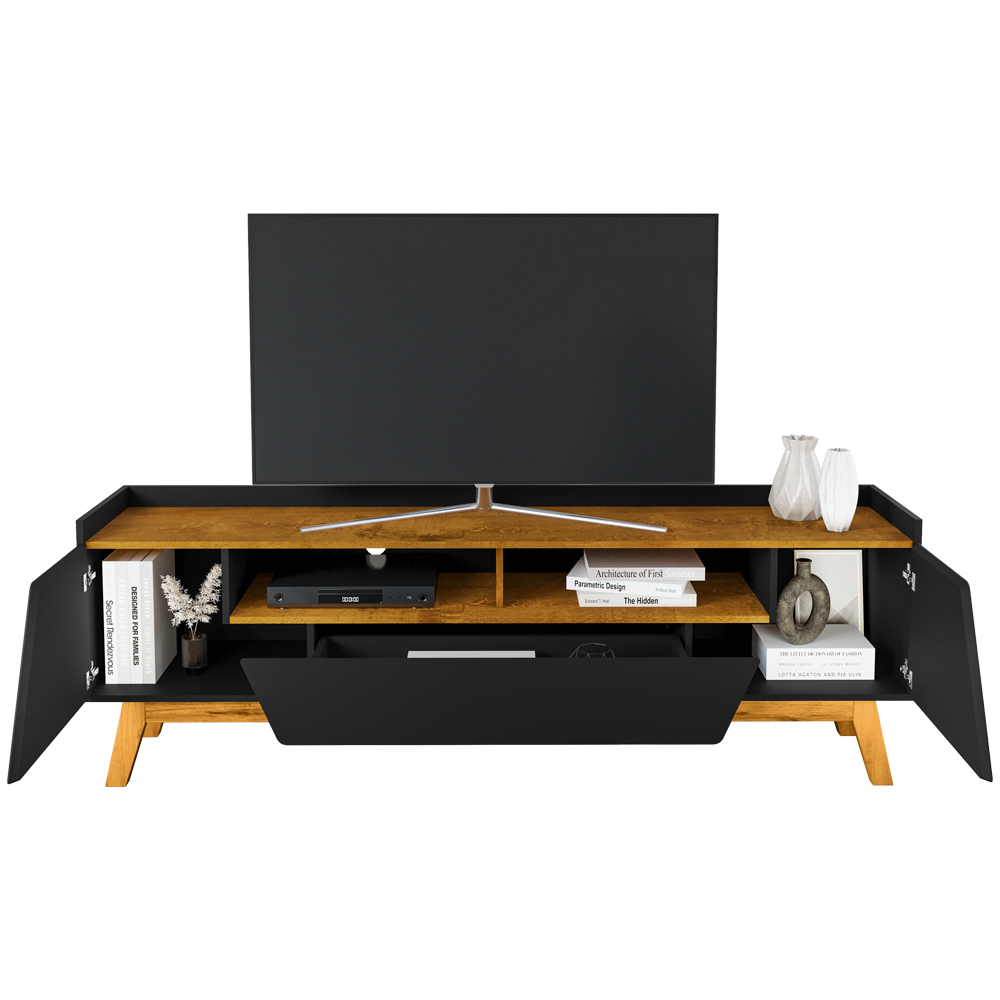 Rack Para Sala de Estar TV 70 Pol 180cm Morello B02 Preto Fosco Naturalle - Lyam Decor