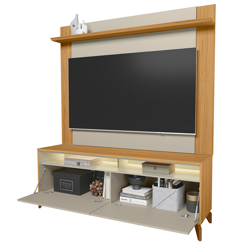 Rack Para Sala de Estar TV 70 Pol Com LED 160cm Naomi L05 Tauari Off White Fosco - Lyam Decor