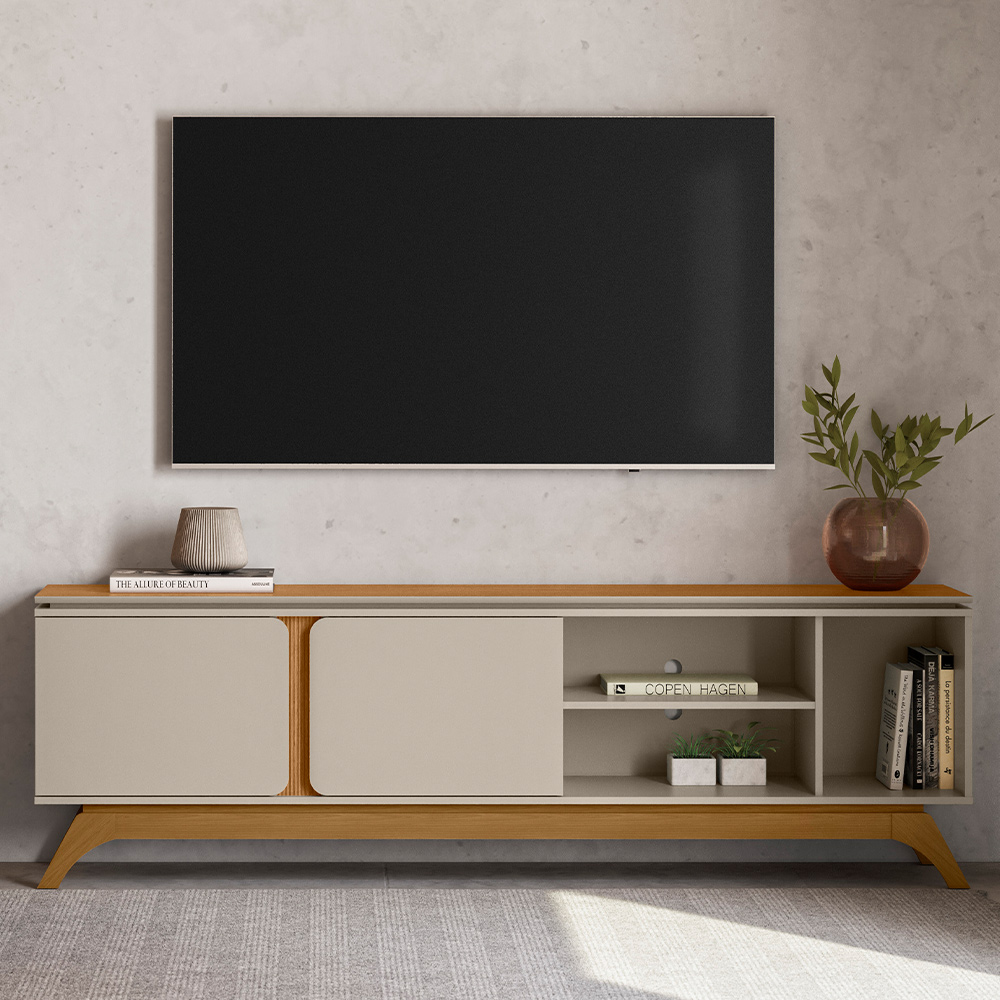 Rack Para Sala de Estar TV 70 Pol Pés Retrô Turkey L05 Nature Off White - Lyam Decor
