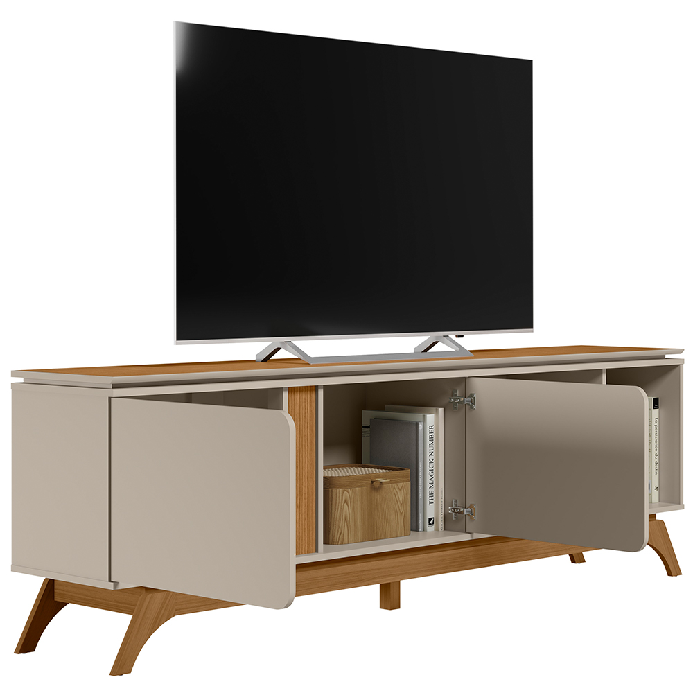 Rack Para Sala de Estar TV 70 Pol Pés Retrô Turkey L05 Nature Off White - Lyam Decor