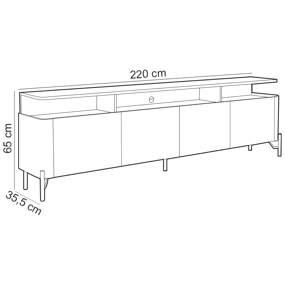 Rack Para Sala de Estar TV 75 Pol 4 Portas 220cm Pés Preto Clio I03 Louro Luna - Lyam