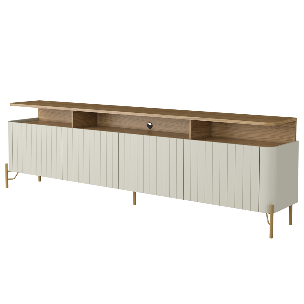 Rack Para Sala de Estar TV 75 Pol 4 Portas Brise 180cm Pés Dourado Clio I03 Louro Luna - Lyam