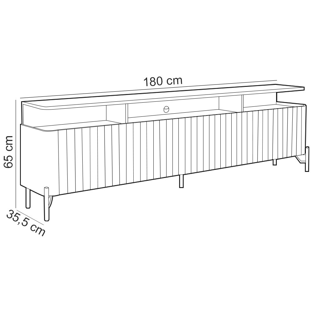 Rack Para Sala de Estar TV 75 Pol 4 Portas Brise 180cm Pés Preto Clio I03 Louro Luna - Lyam